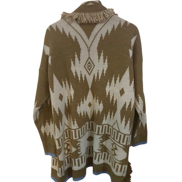 Cocogio made in Italy medium wool blend tan cream blue boho open front cardigan - Picture 7 of 7